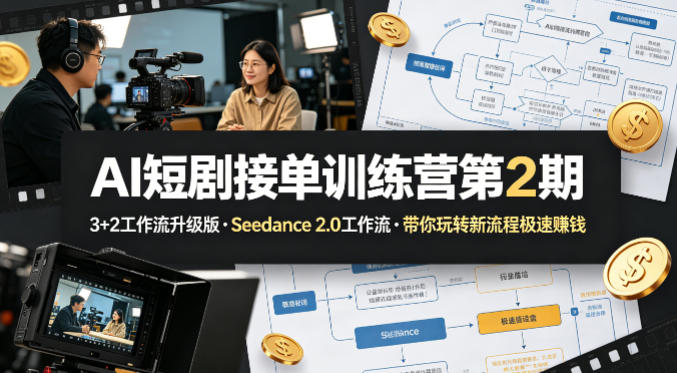 AI短剧接单训练营第2期，3+2工作流升级版，Seedance 2.0工作流，带你玩转新流程极速賺钱-热点1站 - 热点知汇专注网赚项目资源知识聚汇
