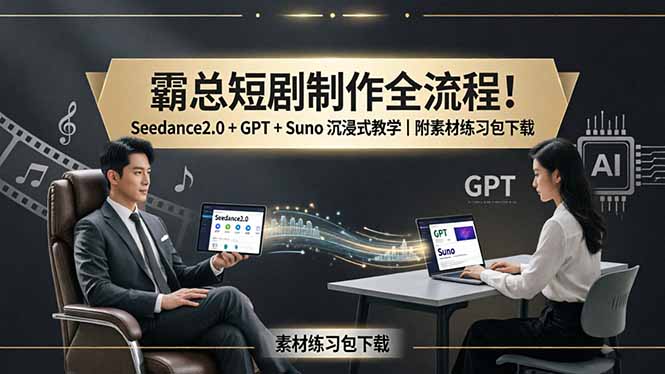 霸总短剧制作全流程！Seedance2.0 + GPT + Suno 沉浸式教学｜附素材练习包下载-热点1站 - 热点知汇专注网赚项目资源知识聚汇