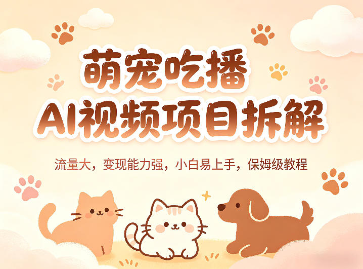 萌宠吃播AI视频项目拆解，流量大，变现能力强，小白易上手，保姆级教程-热点1站 - 热点知汇专注网赚项目资源知识聚汇
