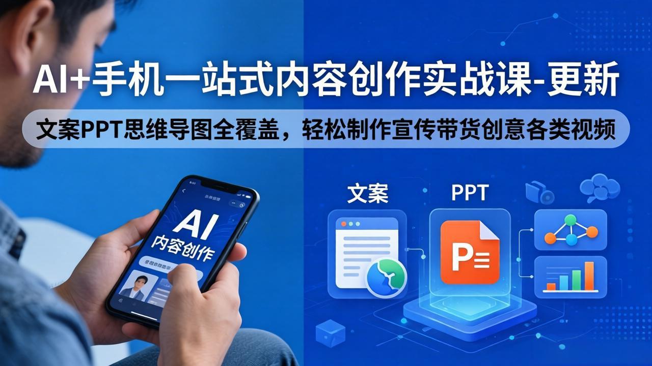 AI+手机一站式内容创作实战课-更新，文案PPT思维导图全覆盖，轻松制作宣传带货创意各类视频-热点1站 - 热点知汇专注网赚项目资源知识聚汇