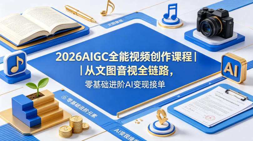 2026AIGC全能视频创作课程｜从文图音视全链路，零基础进阶AI变现接单-热点1站 - 热点知汇专注网赚项目资源知识聚汇