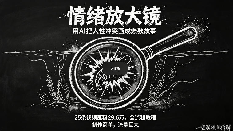AI制作“情绪放大镜“视频，25条视频涨粉29.6W粉，流量巨大，制作简单，全流程教程-热点1站 - 热点知汇专注网赚项目资源知识聚汇
