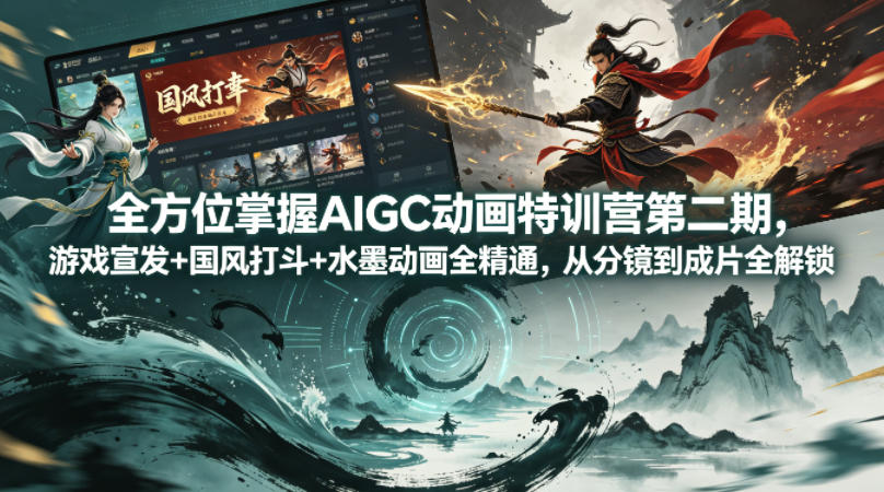全方位掌握AIGC动画特训营第二期，游戏宣发+国风打斗+水墨动画全精通，从分镜到成片全解锁-热点1站 - 热点知汇专注网赚项目资源知识聚汇