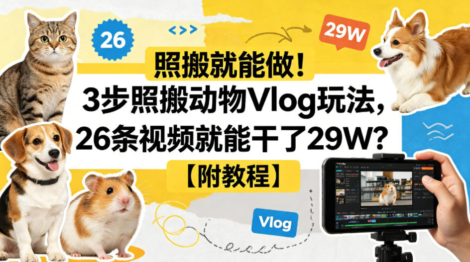 照搬就能做！3步照搬动物Vlog玩法，26条视频就能干了29W？【附教程】【赠coze一键生成工作流】-热点1站 - 热点知汇专注网赚项目资源知识聚汇