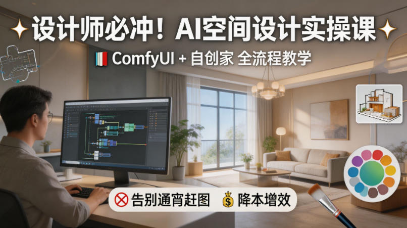 设计师必冲！AI空间设计实操课，ComfyUI+自创家全教学，告别通宵赶图，降本增效-热点1站 - 热点知汇专注网赚项目资源知识聚汇