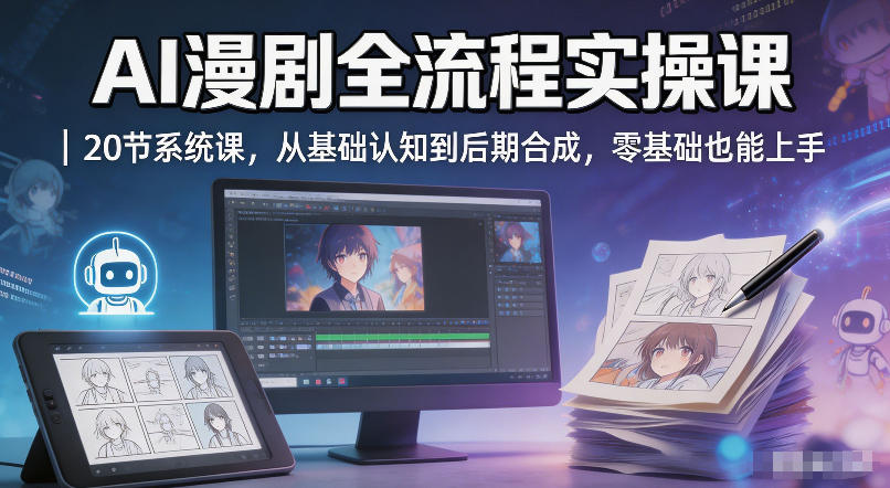 AI漫剧全流程实操课｜20节系统课，从基础认知到后期合成，零基础也能上手-热点1站 - 热点知汇专注网赚项目资源知识聚汇