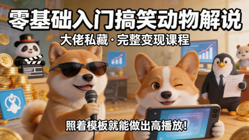 零基础入门搞笑动物解说，大佬私藏完整变现课程，照着模板就能做出高播放-热点1站 - 热点知汇专注网赚项目资源知识聚汇