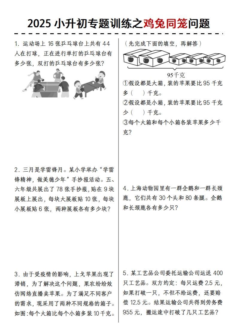 2025小升初专题训练之鸡兔同笼问题-热点1站 - 热点知汇专注网赚项目资源知识聚汇