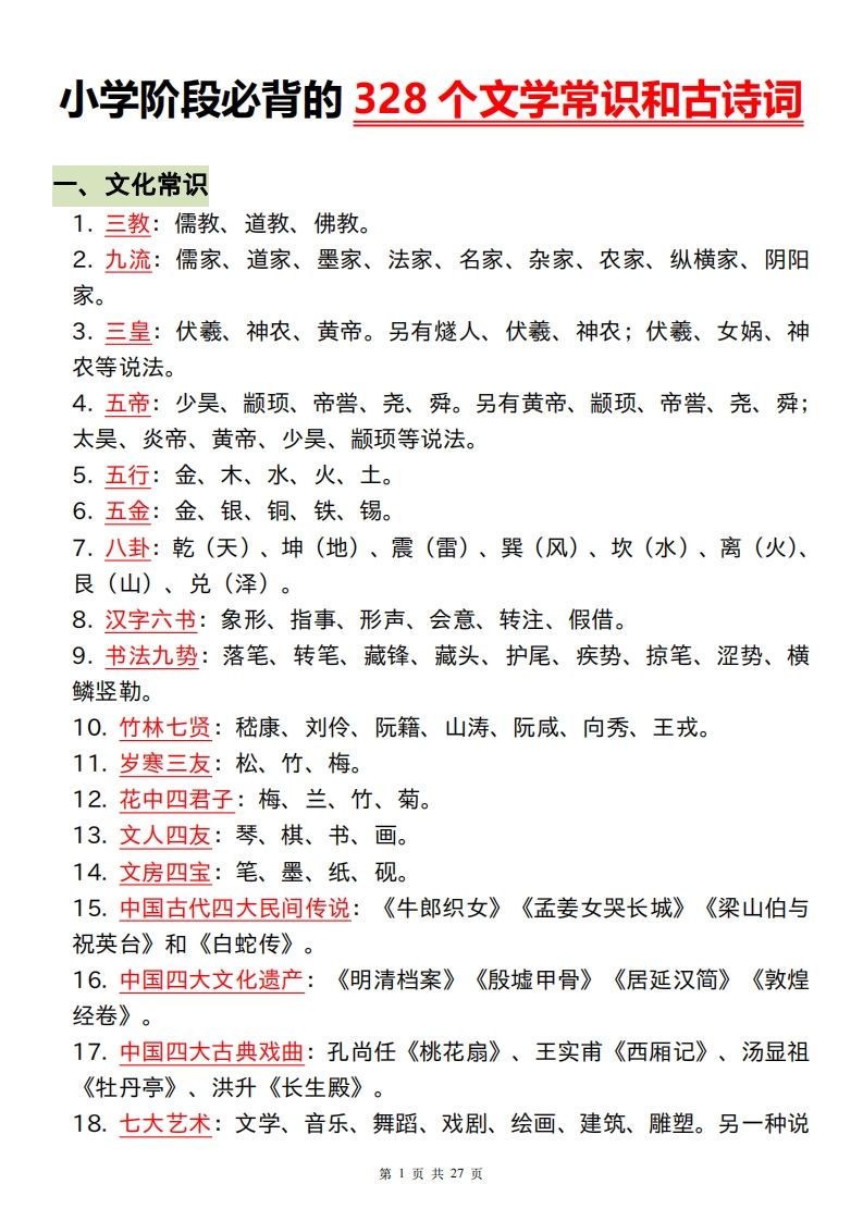 六下语文小学阶段必背的328个文学常识和古诗词-热点1站 - 热点知汇专注网赚项目资源知识聚汇