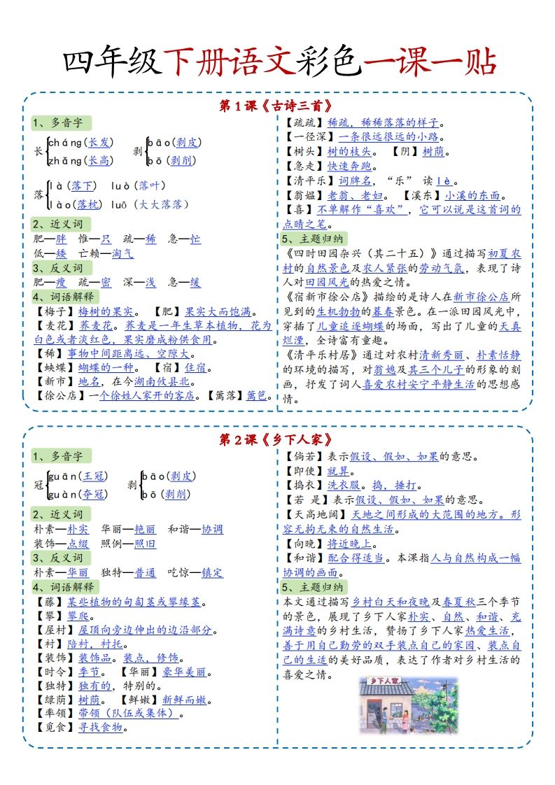 四年级下语文彩色一课一贴全-热点1站 - 热点知汇专注网赚项目资源知识聚汇