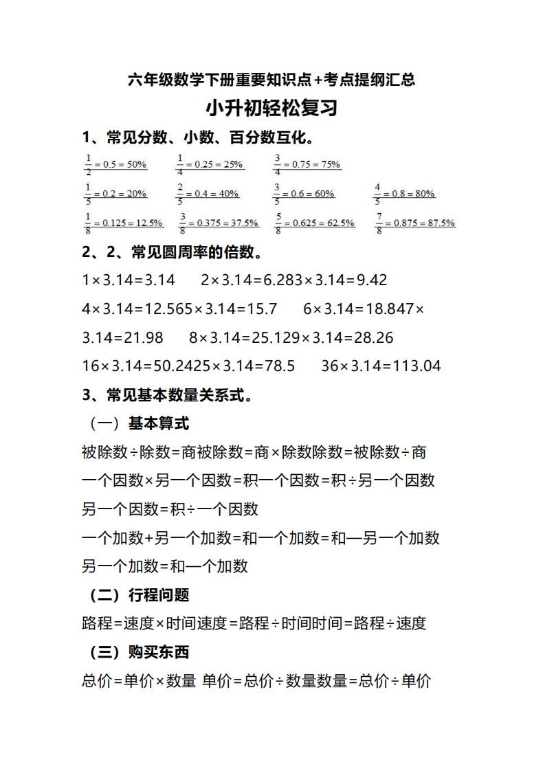 六下数学重要知识点+考点提纲汇总(1)-热点1站 - 热点知汇专注网赚项目资源知识聚汇