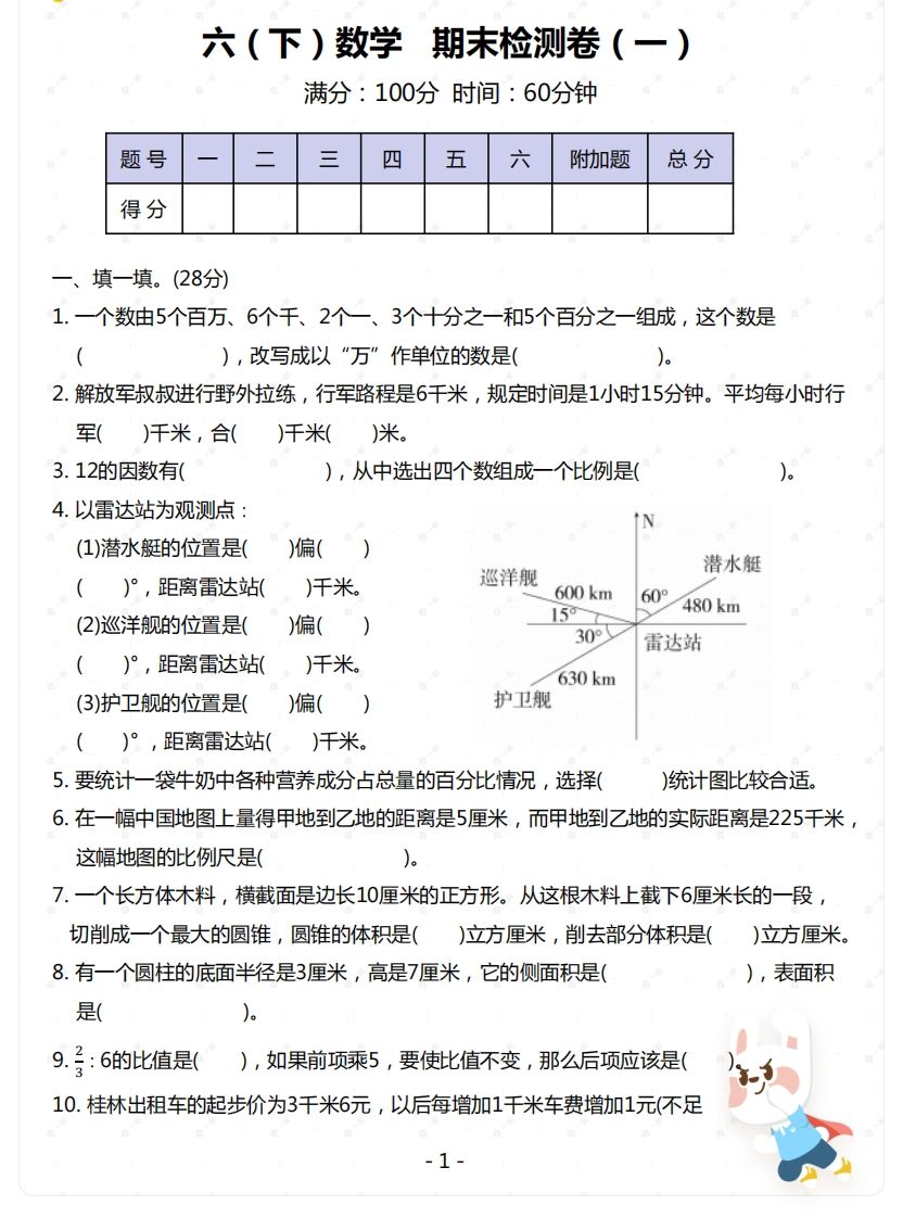 苏教版-六年级下册数学期末检测卷（一）-热点1站 - 热点知汇专注网赚项目资源知识聚汇