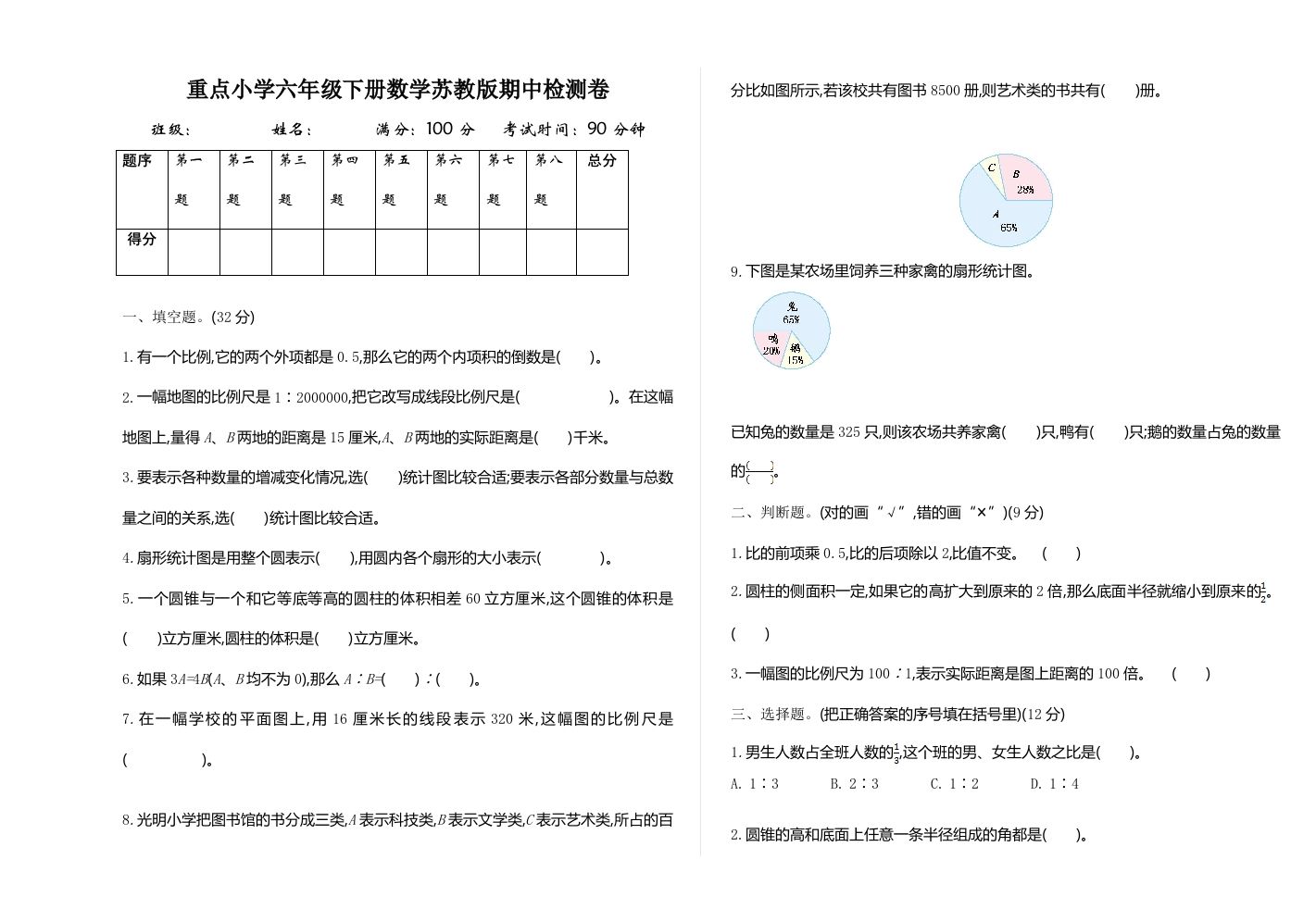 六下苏教版数学期中测试卷-1-热点1站 - 热点知汇专注网赚项目资源知识聚汇