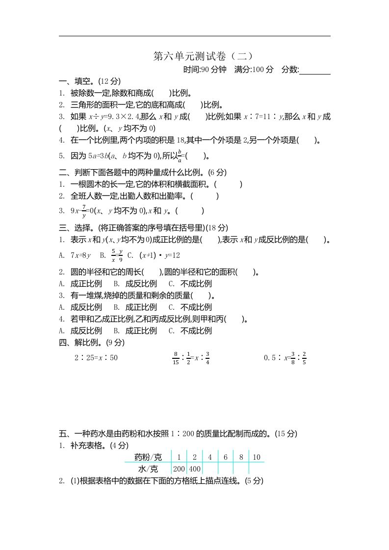 六下苏教版数学第六单元测试卷-2-热点1站 - 热点知汇专注网赚项目资源知识聚汇