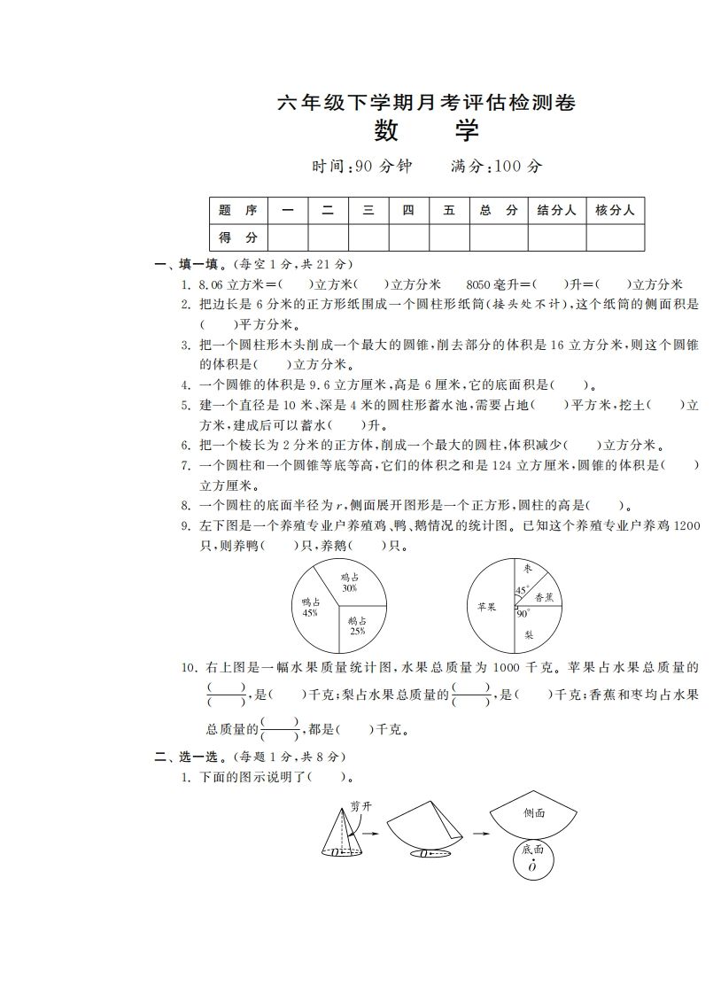 六下苏教版数学第一次月考试卷-热点1站 - 热点知汇专注网赚项目资源知识聚汇