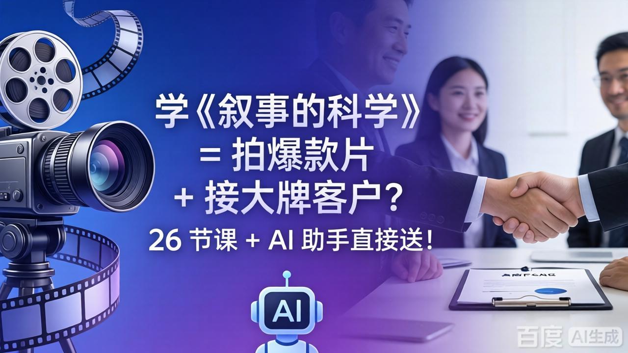 学《叙事的科学》= 拍爆款片 + 接大牌客户？26 节课 + AI 助手直接送！-热点1站 - 热点知汇专注网赚项目资源知识聚汇