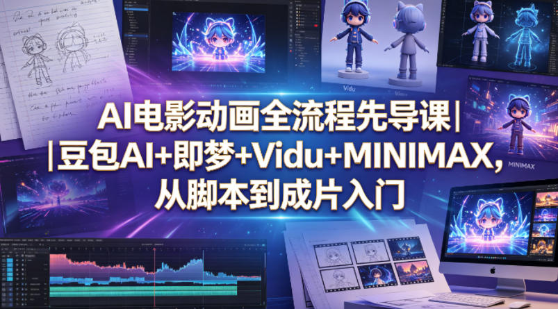 AI电影动画全流程先导课｜豆包AI+即梦+Vidu+MINIMAX，从脚本到成片入门-热点1站 - 热点知汇专注网赚项目资源知识聚汇