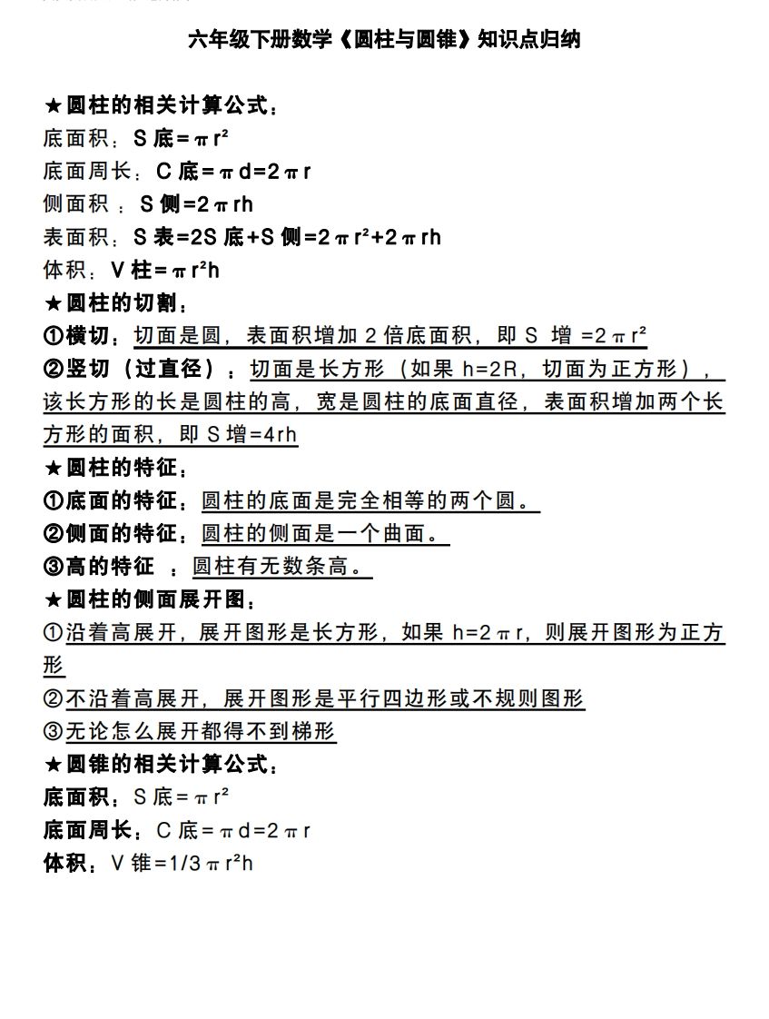 六下数学《圆柱与圆锥》知识点归纳-热点1站 - 热点知汇专注网赚项目资源知识聚汇