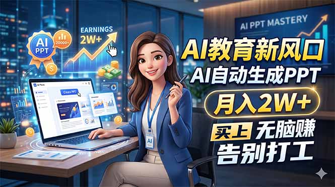 AI教育新风口，AI自动生成PPT，月入2W+，无脑赚，告别打工-热点1站 - 热点知汇专注网赚项目资源知识聚汇