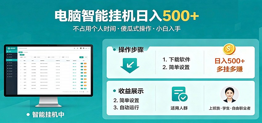 全自动电脑挂机，支持多挂多赚，上班族学生党都能做，小白也能日入500+副业-热点1站 - 热点知汇专注网赚项目资源知识聚汇