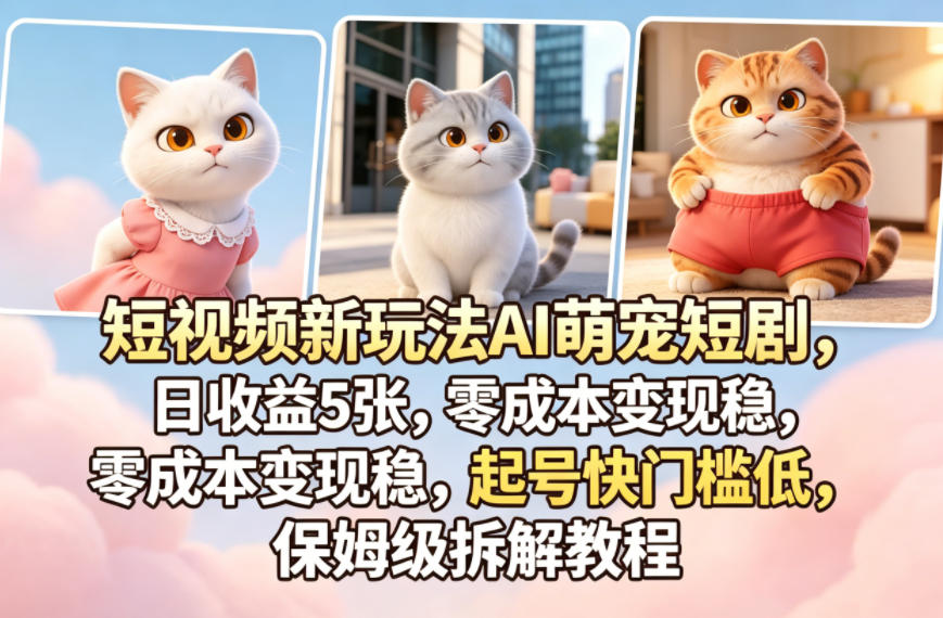 短视频新玩法AI萌宠短剧，日收益5张，零成本变现稳，起号快门槛低，保姆级拆解教程-热点1站 - 热点知汇专注网赚项目资源知识聚汇