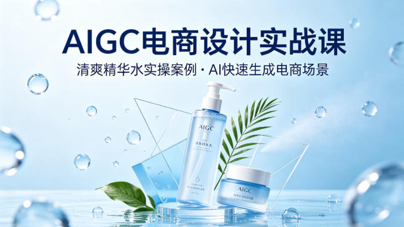 AIGC电商设计实战课，以清爽精华水为实操案例，教你用AI快速生成电商场景-热点1站 - 热点知汇专注网赚项目资源知识聚汇