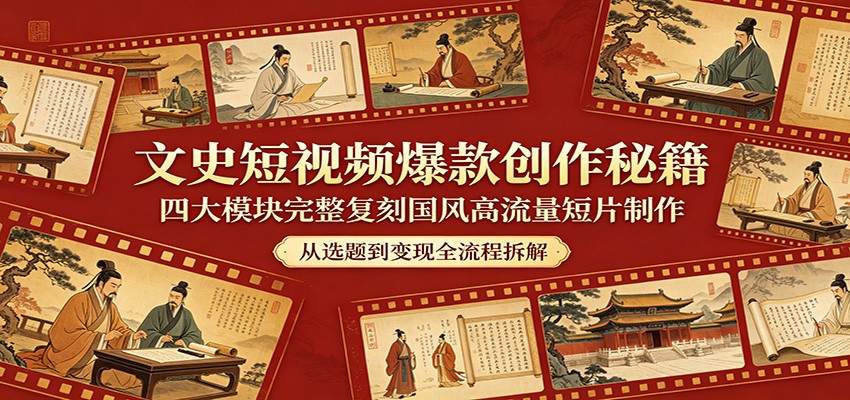 文史短视频爆款创作秘籍：四大模块完整复刻国风高流量短片制作-热点1站 - 热点知汇专注网赚项目资源知识聚汇