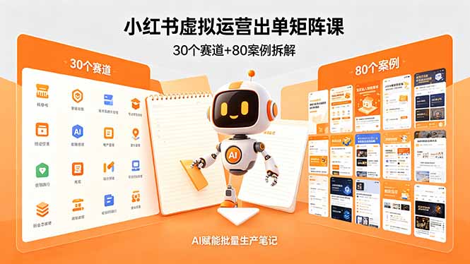 小红书虚拟运营出单矩阵课：30个赛道+80案例拆解，AI赋能批量生产笔记-热点1站 - 热点知汇专注网赚项目资源知识聚汇