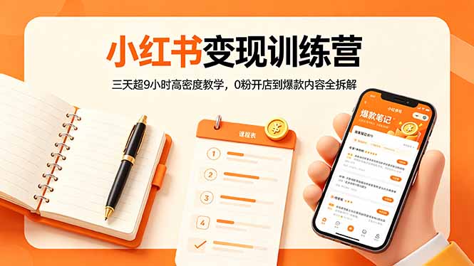 小红书变现训练营：三天超9小时高密度教学，0粉开店到爆款内容全拆解-热点1站 - 热点知汇专注网赚项目资源知识聚汇
