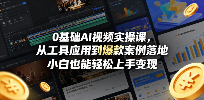 0基础AI视频实操课，从工具应用到爆款案例落地，小白也能轻松上手变现-热点1站 - 热点知汇专注网赚项目资源知识聚汇