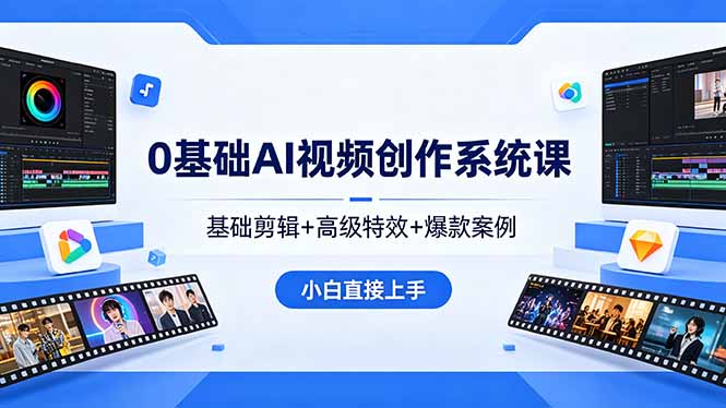 0基础AI视频创作系统课，基础剪辑+高级特效+爆款案例，小白直接上手-热点1站 - 热点知汇专注网赚项目资源知识聚汇