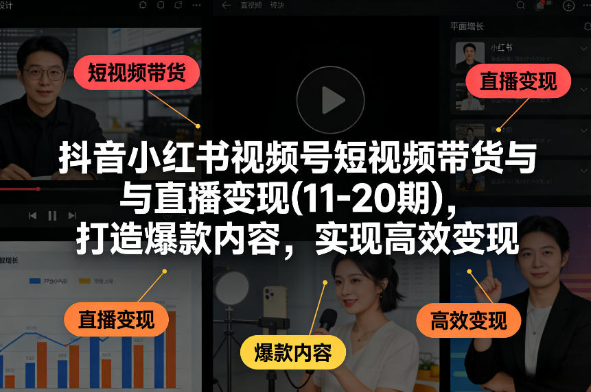 抖音小红书视频号短视频带货与直播变现(10-21期)，打造爆款内容，实现高效变现(更新05月08日)-热点1站 - 热点知汇专注网赚项目资源知识聚汇