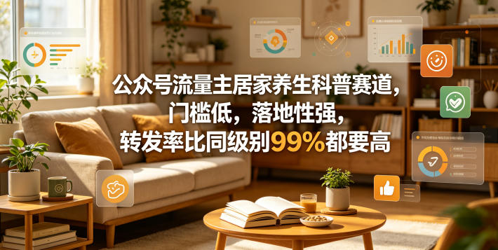 公众号流量主居家养生科普赛道，门槛低，落地性强，转发率比同级别99％都要高-热点1站 - 热点知汇专注网赚项目资源知识聚汇