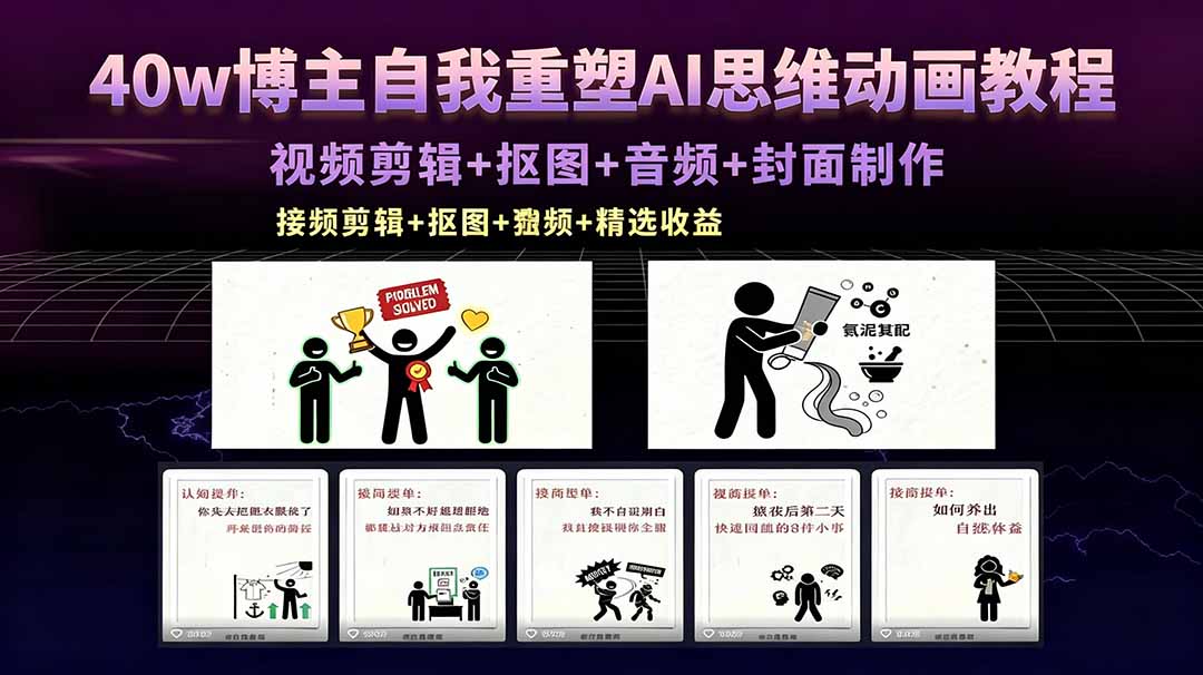 40w博主自我重塑AI思维动画教程，视频剪辑+抠图+音频+封面制作，接商单+独家精选收益-热点1站 - 热点知汇专注网赚项目资源知识聚汇