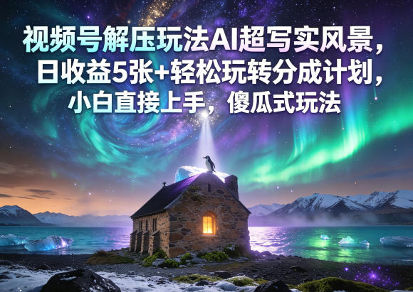 视频号解压玩法AI超写实风景，日收益5张+轻松玩转分成计划，小白直接上手，傻瓜式玩法-热点1站 - 热点知汇专注网赚项目资源知识聚汇