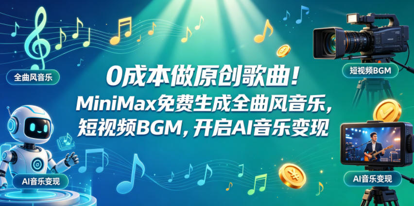0成本做原创歌曲！MiniMax免费生成全曲风音乐，短视频BGM，开启AI音乐变现-热点1站 - 热点知汇专注网赚项目资源知识聚汇