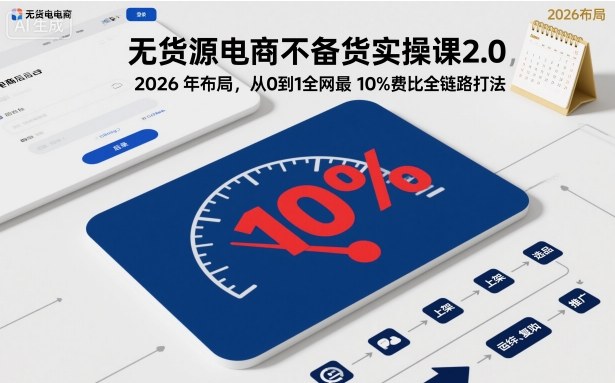 无货源电商不备货实操课2.0，2026年布局，从0到1全网最低10%费比全链路打法【更新26年5月】-热点1站 - 热点知汇专注网赚项目资源知识聚汇
