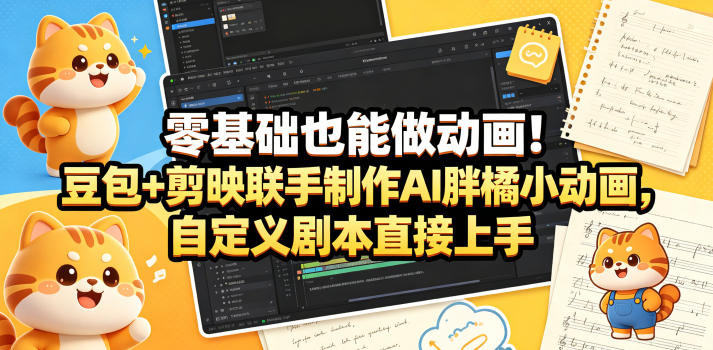 零基础也能做动画！豆包+剪映联手制作AI胖橘小动画，自定义剧本直接上手-热点1站 - 热点知汇专注网赚项目资源知识聚汇