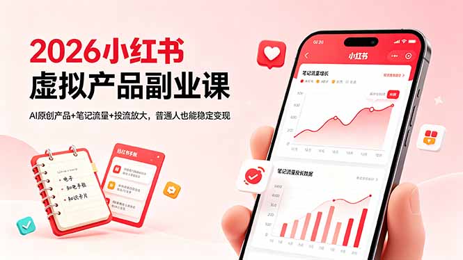 2026小红书虚拟产品副业课，AI原创产品+笔记流量+投流放大，普通人也能稳定变现-热点1站 - 热点知汇专注网赚项目资源知识聚汇