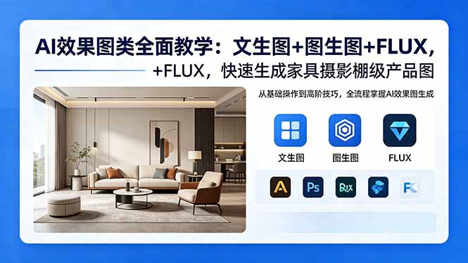 AI效果图类全面教学：文生图+图生图+FLUX，快速生成家具摄影棚级产品图-热点1站 - 热点知汇专注网赚项目资源知识聚汇