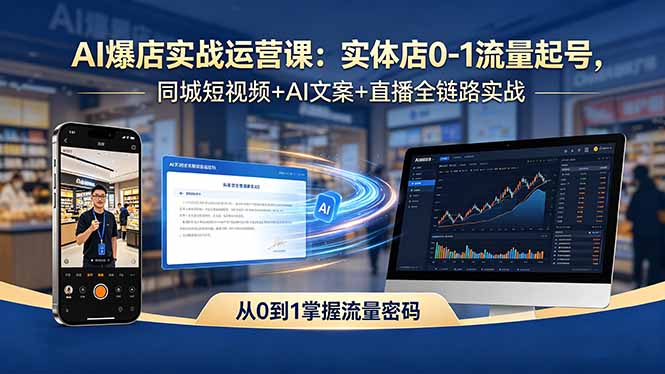 AI爆店实战运营课：实体店0-1流量起号，同城短视频+AI文案+直播全链路实战-热点1站 - 热点知汇专注网赚项目资源知识聚汇