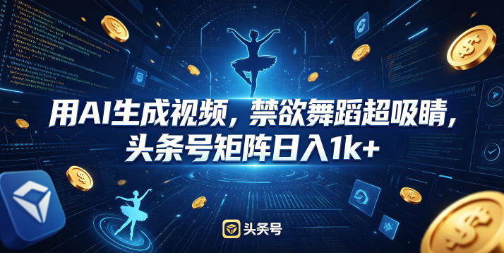 用AI生成视频，禁欲舞蹈超吸睛，头条号矩阵日入1k+-热点1站 - 热点知汇专注网赚项目资源知识聚汇