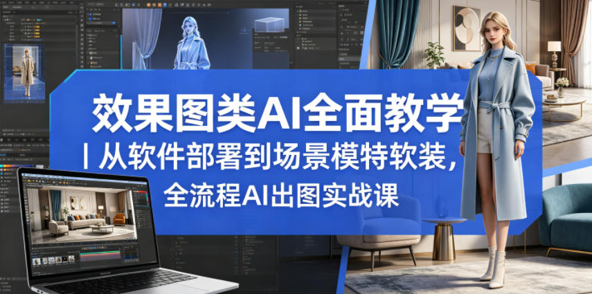 效果图类AI全面教学｜从软件部署到场景模特软装，全流程AI出图实战课-热点1站 - 热点知汇专注网赚项目资源知识聚汇