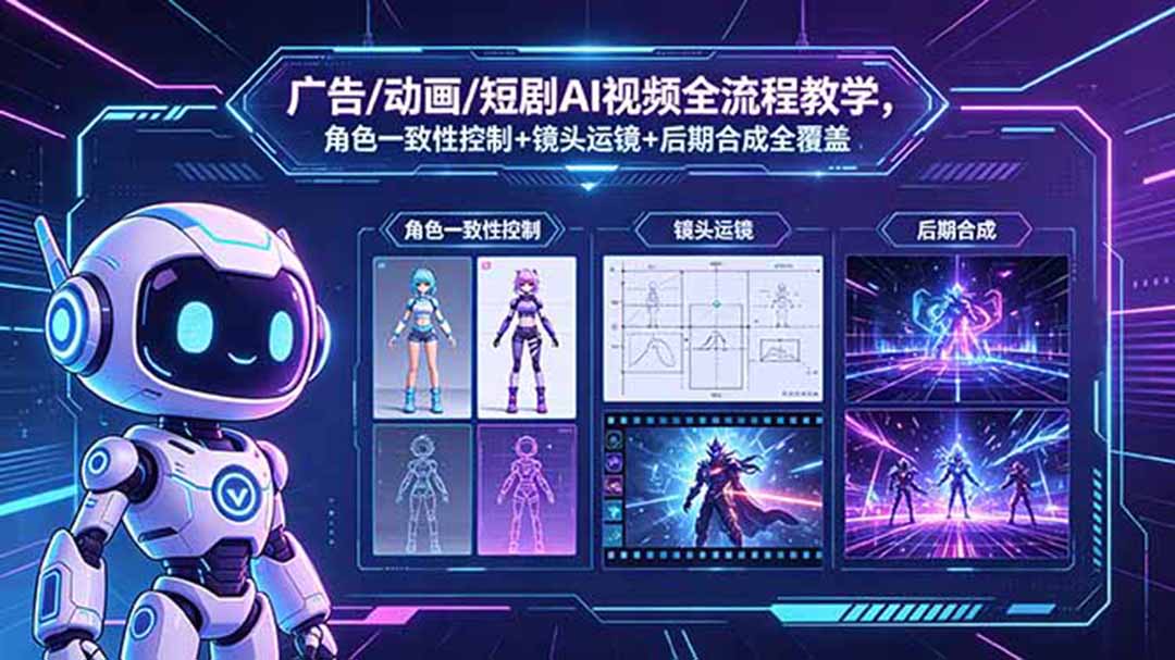 广告/动画/短剧AI视频全流程教学，角色一致性控制+镜头运镜+后期合成全覆盖-热点1站 - 热点知汇专注网赚项目资源知识聚汇