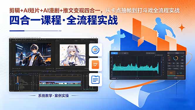 剪辑+AI短片+AI漫剧+推文变现四合一，从卡点抽帧到打斗戏全流程实战-热点1站 - 热点知汇专注网赚项目资源知识聚汇