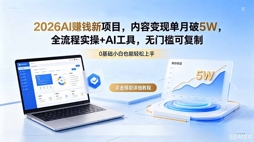 2026AI赚钱新项目，内容变现单月破5W，全流程实操+AI工具，无门槛可复制-热点1站 - 热点知汇专注网赚项目资源知识聚汇