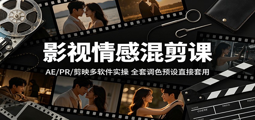 影视情感混剪课：AE/PR/剪映多软件实操，全套调色预设直接套用-热点1站 - 热点知汇专注网赚项目资源知识聚汇