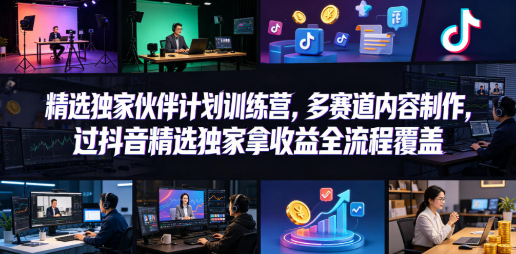 小豁食堂精选独家伙伴计划训练营，多赛道内容制作，过抖音精选独家拿收益全流程覆盖-热点1站 - 热点知汇专注网赚项目资源知识聚汇