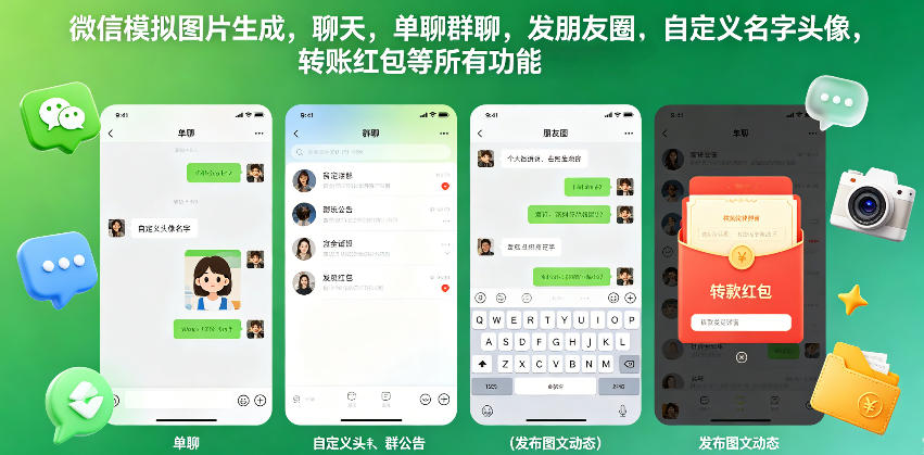 微信模拟图片生成，聊天，单聊群聊，发朋友圈，自定义名字头像，转账红包等所有功能都可以生成-热点1站 - 热点知汇专注网赚项目资源知识聚汇