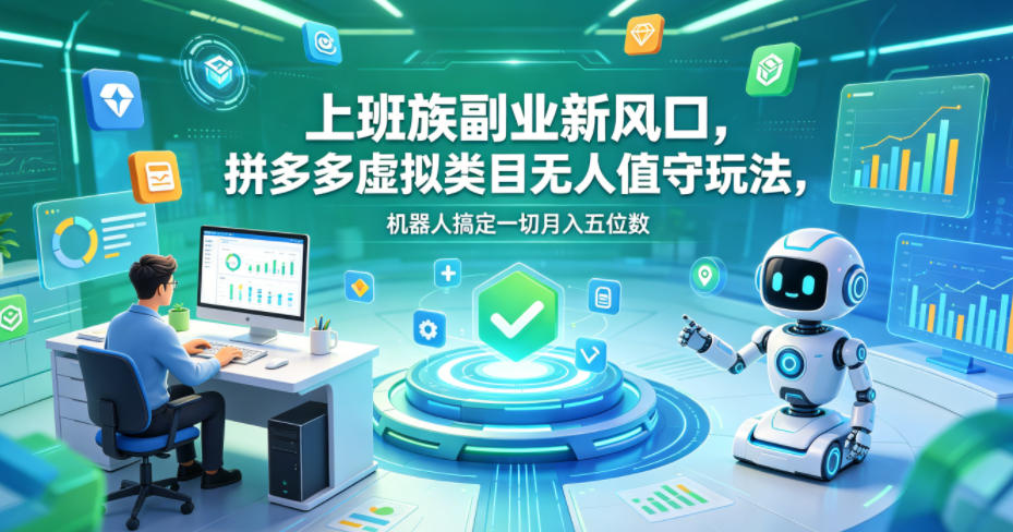 上班族副业新风口，拼多多虚拟类目无人值守玩法，机器人搞定一切月入五位数【揭秘】-热点1站 - 热点知汇专注网赚项目资源知识聚汇